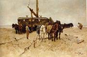 Anton mauve Bomschuit op het strand painting